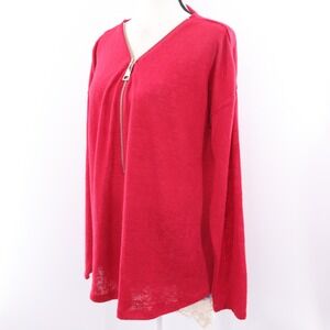 Soft Surroundings‎ Women's Red Long Sleeve Zipper V Neck Knit Top Large